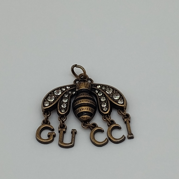 Gucci Jewelry - GUCCI Crystal Bee Logo Charm Pendant Antiqued Gold Rhinestone Dangle Zipper Pull